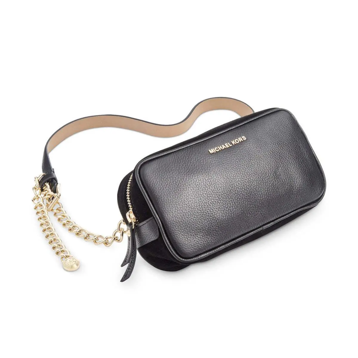 Kors Pebble Leather Belt Bag with Chain Strap Black S/m - Exterior: Black