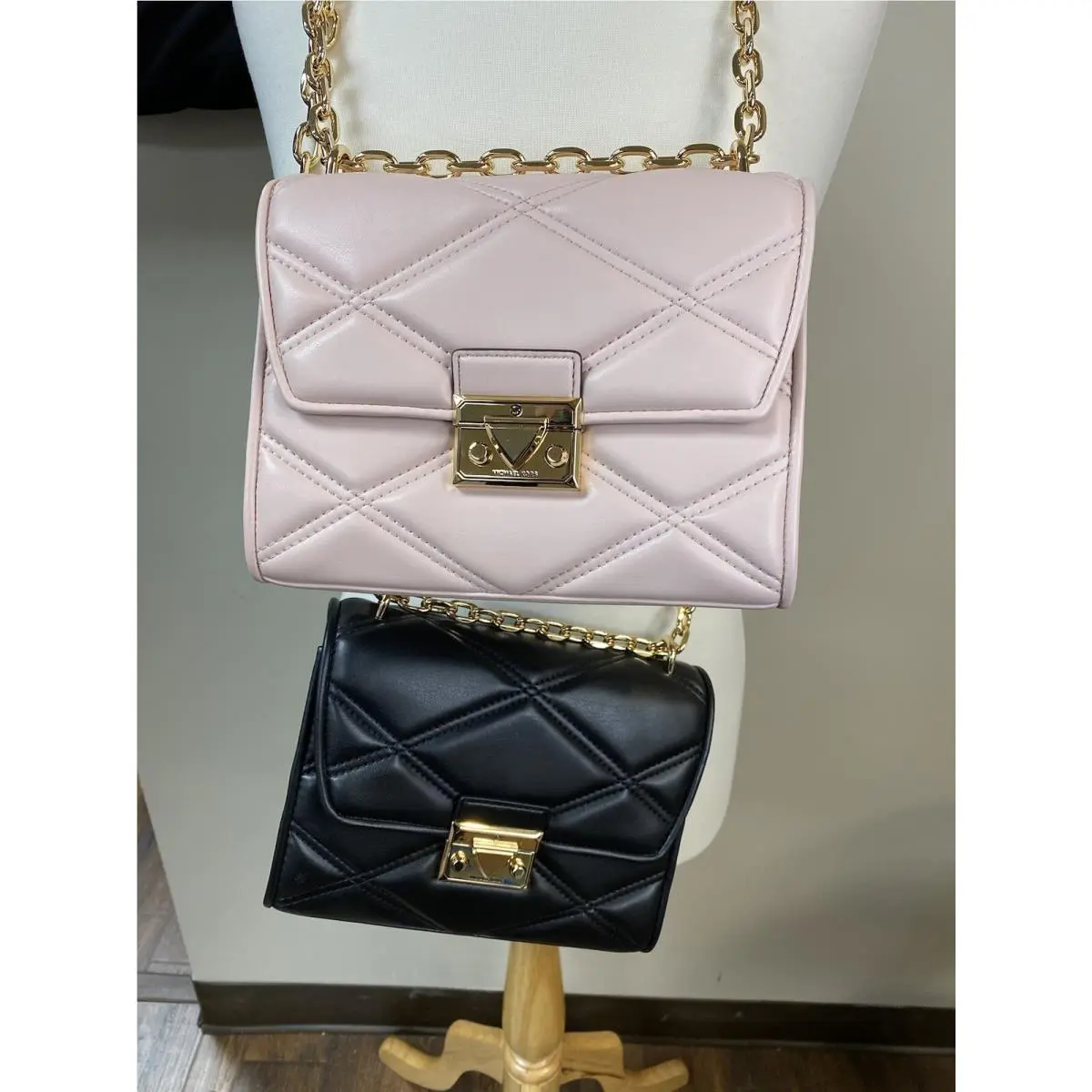 Michael Kors Serena Pink Powder Blush and Black Bag Combo