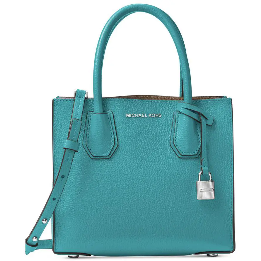 Michael Kors Mercer Messenger Pebble Leather Tote Bag Tile Blue