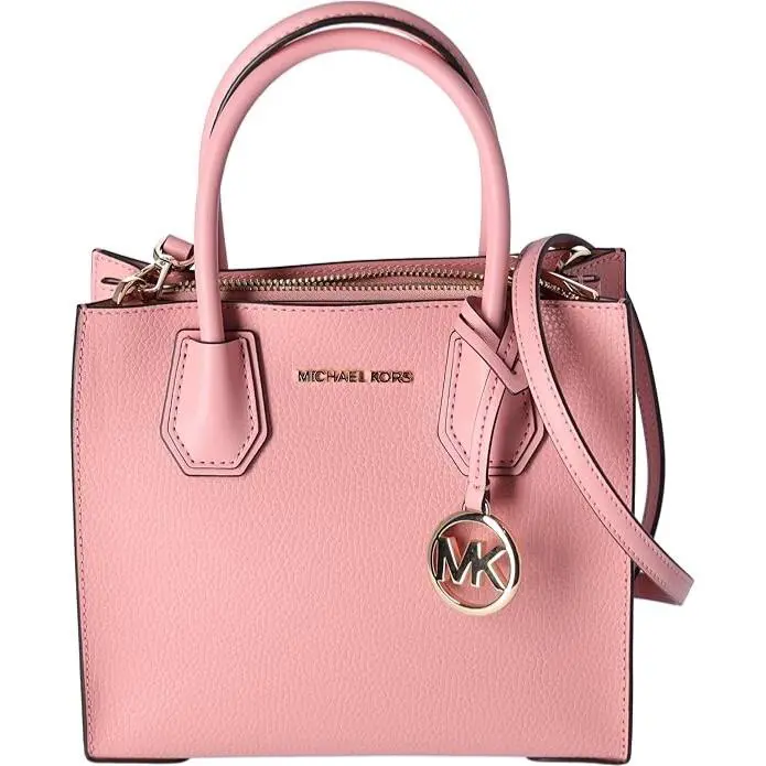 Michael Kors Mercer Medium Pebbled Leather Crossbody Bag Primrose Pink - Handle/Strap: Pink, Hardware: Silver, Exterior: Primrose