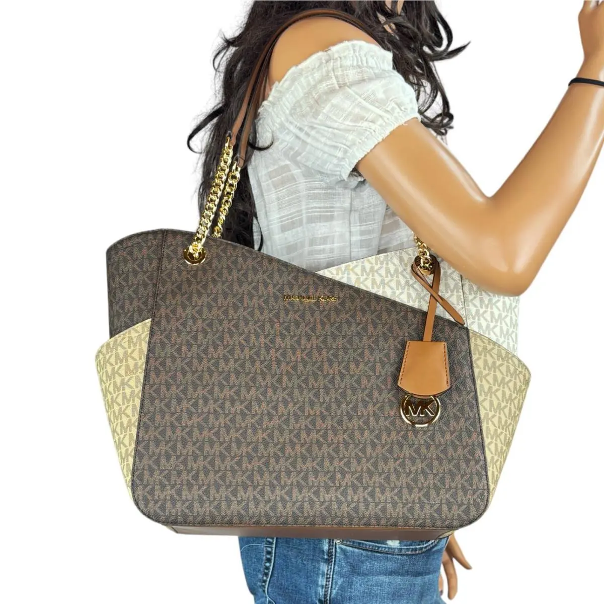 Michael Kors Jet Set Travel Large Chain Shoulder Tote Bag MK Luggage Multi
