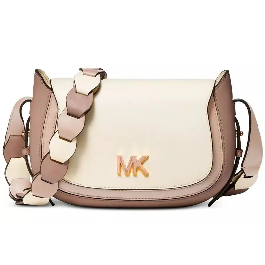 Michael Kors Jolene Saddle Bag Gold Crossbody Leather Messenger Soft Pink