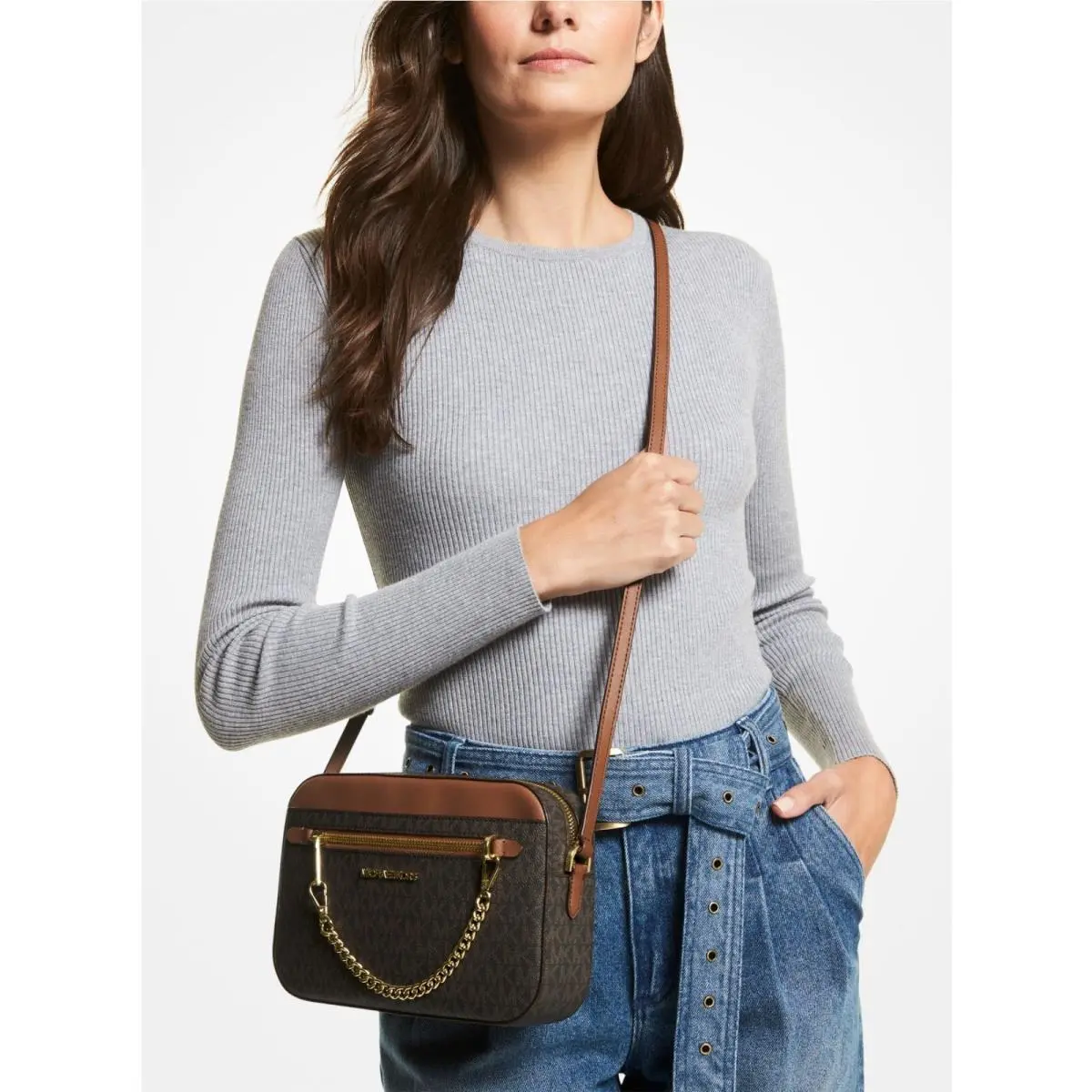 Kors Jet Set Large Logo Crossbody Bag Brown