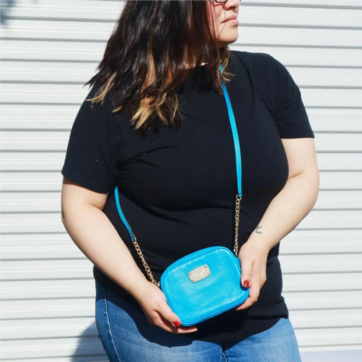 Michael Kors Hamilton Summer Blue Leater Crossbody Bag