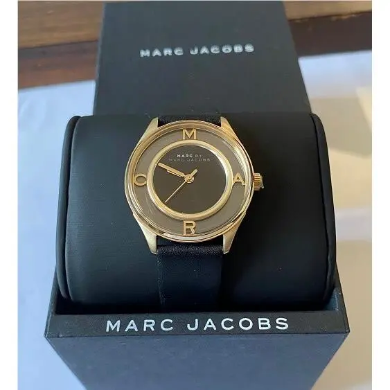 Marc Jacobs MBM1376 Tether Women`s Black Dial Black Leather Strap Watch