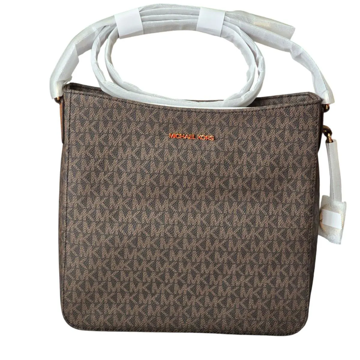 Mchael Kors Jet Set Travel MK Signature Messenger Crossbody Shoulder Bag Brown - Handle/Strap: Brown, Hardware: Gold, Exterior: Brown