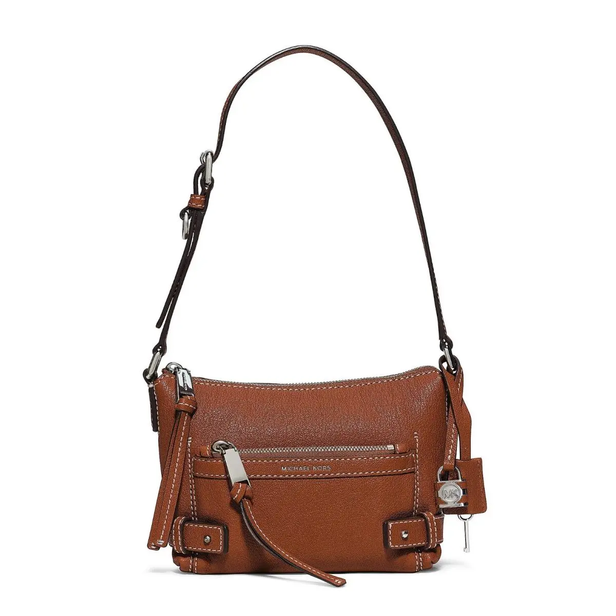 Michael Kors Abby Abbey Small Goat Leather Shoulder Bag Walnut