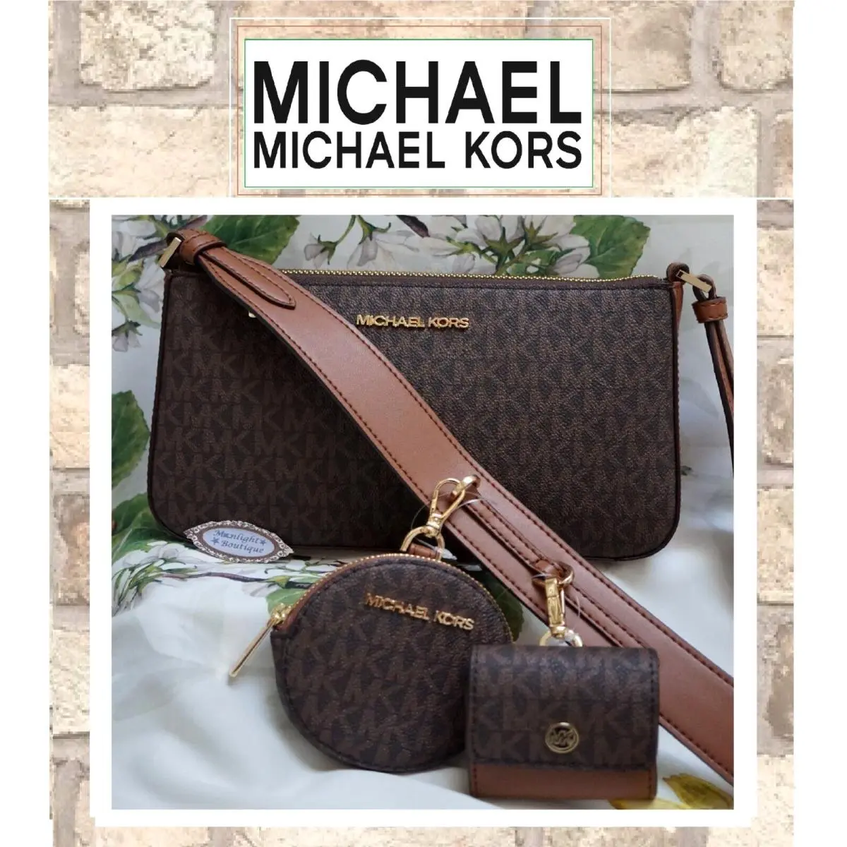 Michael Kors Jet Set MK Brown X-body Coin Pouch Tech Accessories Ear Pod