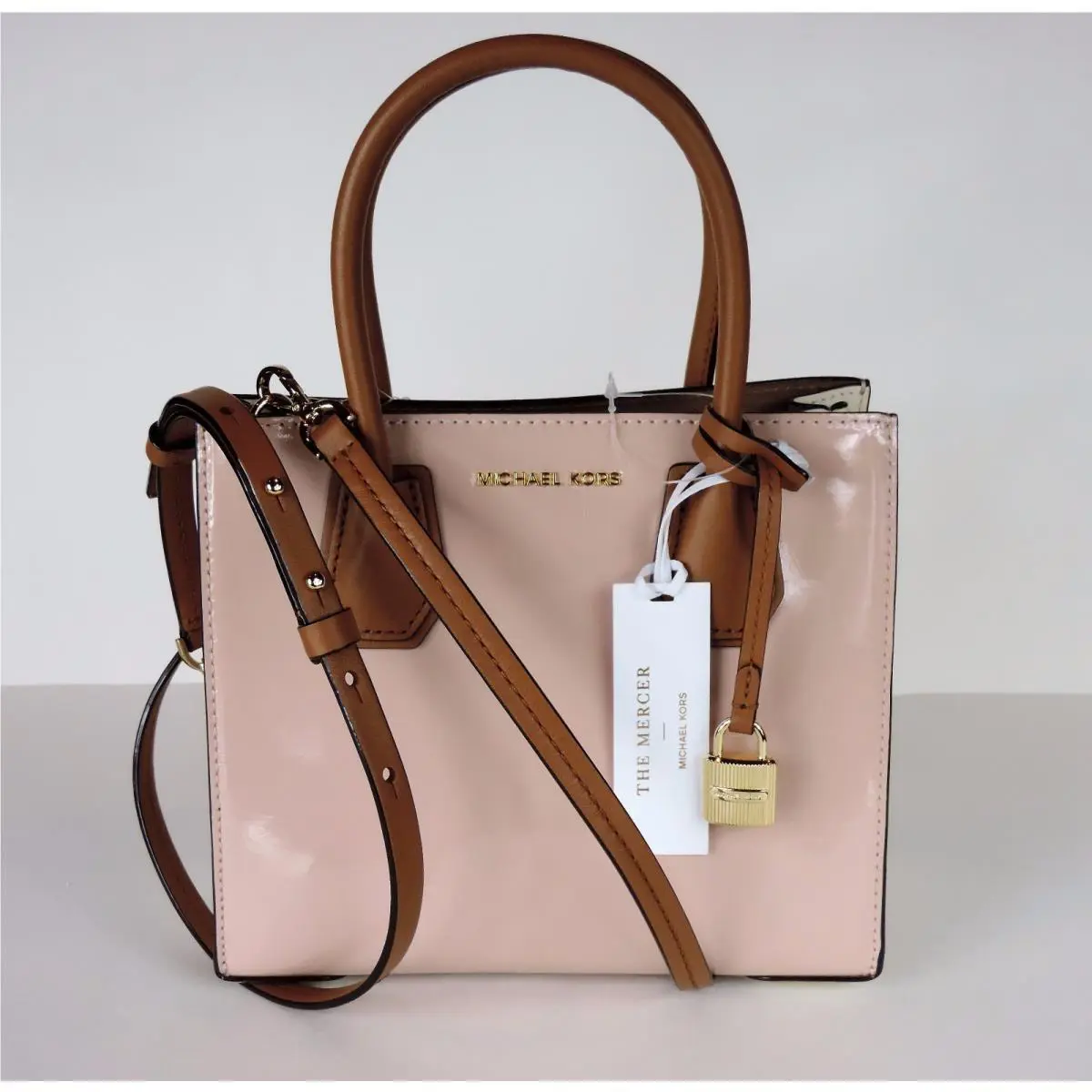 Michael Kors Mercer Studio Medium Messenger Tote Leather Lock Ballet Bag