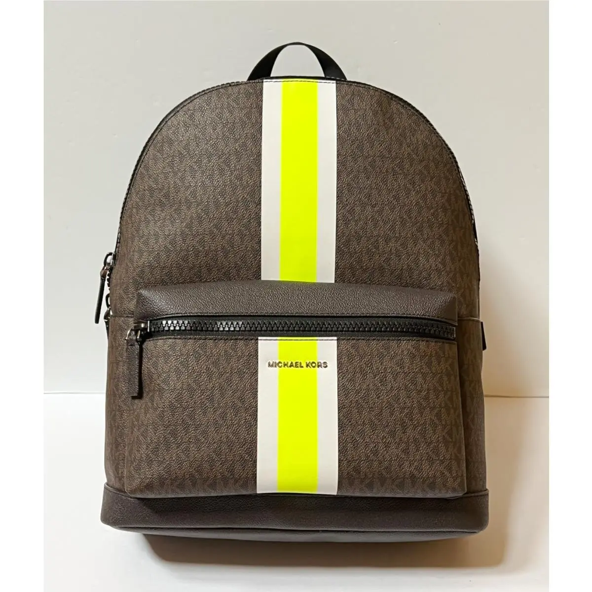 Michael Kors Cooper LG Backpack Center Stripe MK Brown Neon