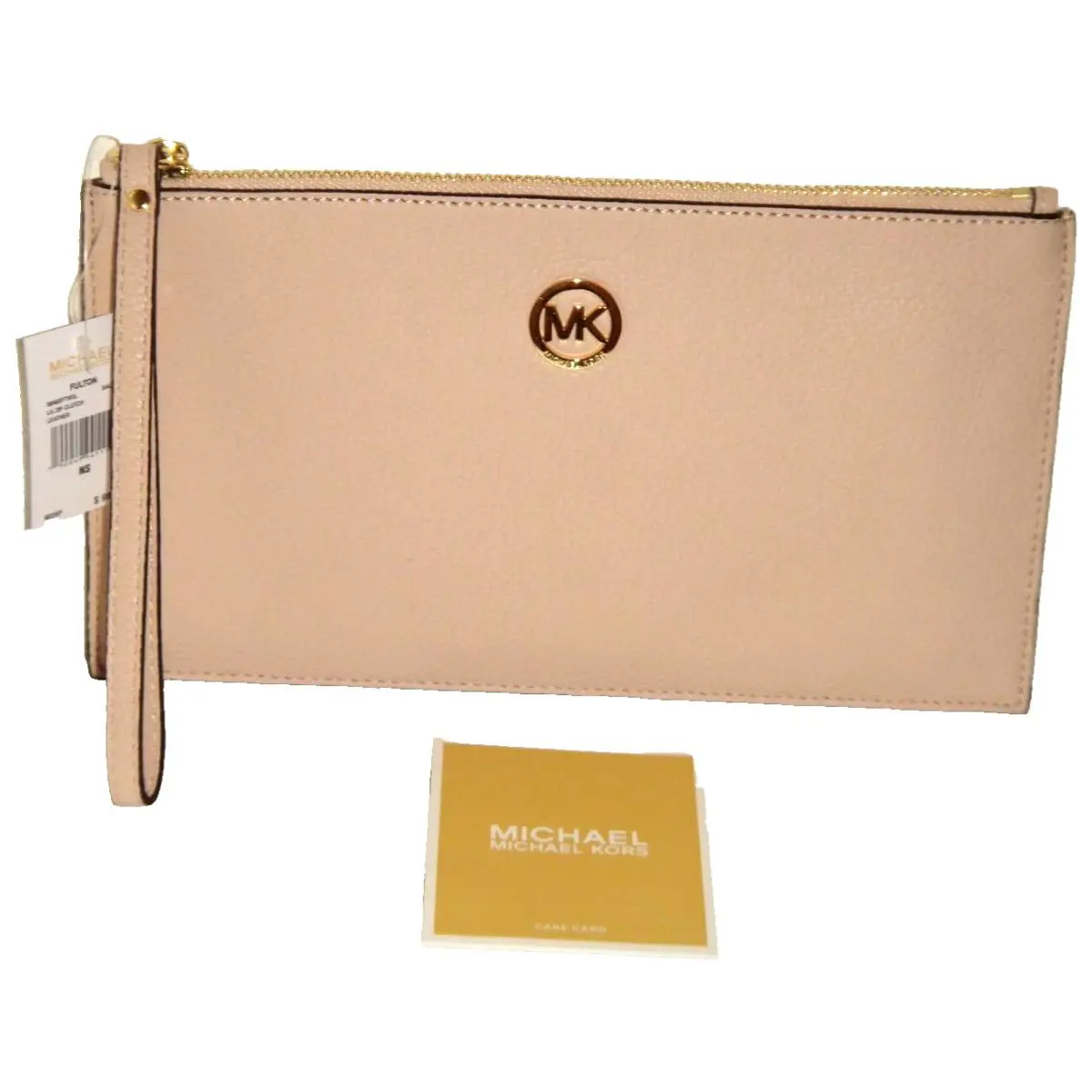 Michael Kors Womens MK Fulton LG Zip Clutch Wrist-let Wallet Ballet Leather Gold