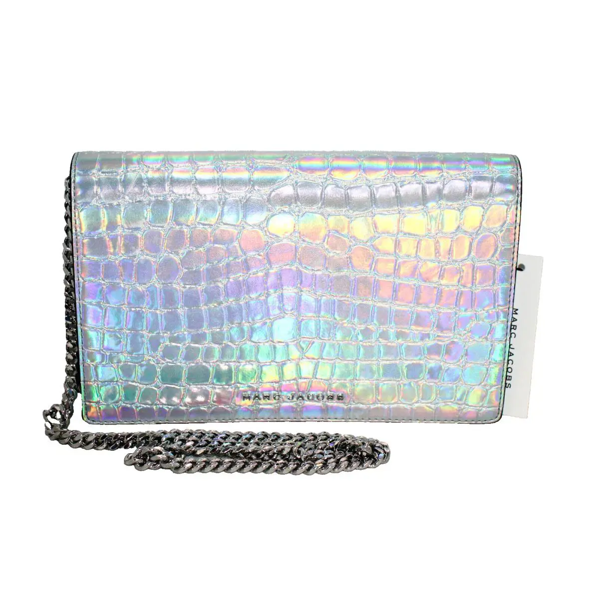 Marc Jacobs Party Wallet On A Chain Xbody Clutch Silver Multi Iridescent Croc