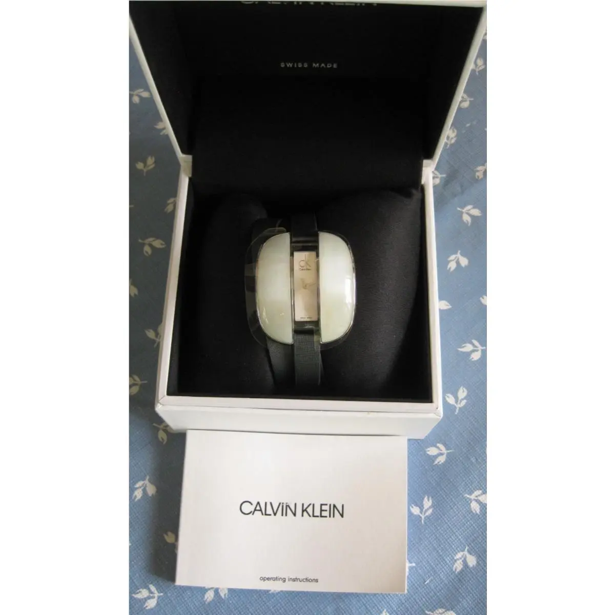 Calvin Klein Treasure Gray Cloth Leather Silver Dial Womens Watch K2E23620 - Dial: Silver, Band: Gray, Bezel: Gray