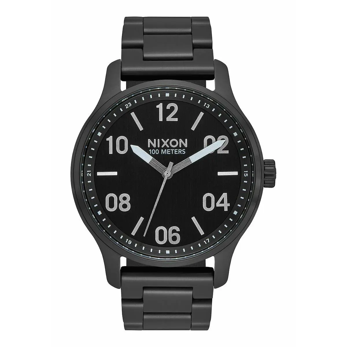 Nixon Patrol Men`s Wrist Watch 42mm Black Silver Stainless Steel A1242-180