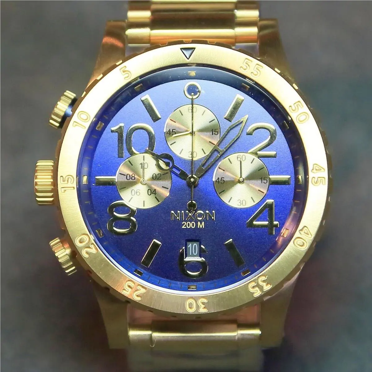 US Nixon Watch Mens 48-20 Chrono Blue Gold A486-1922 Gift Fastship