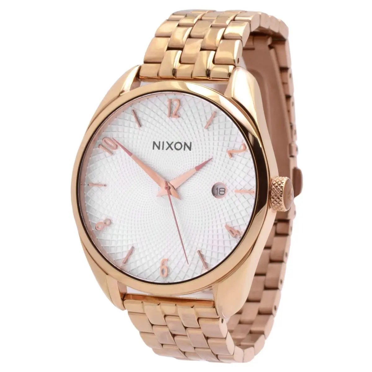 Nixon A4182183 Women`s Bullet Date White Dial Bracelet Quartz Watch - Face: White, Dial: White, Band: Rose