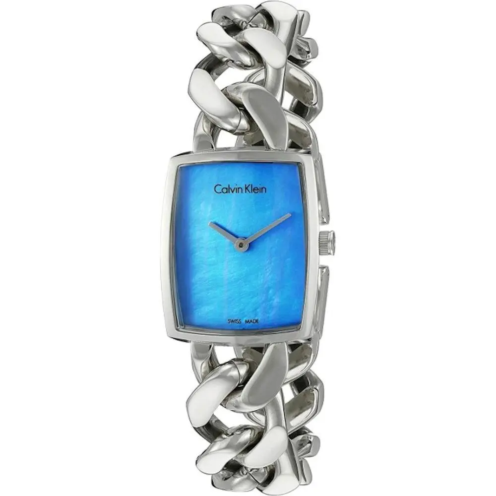 Calvin Klein Amaze Swiss Made Blue Mop Dial Womens Link Bracelet Watch K5D2M12N
