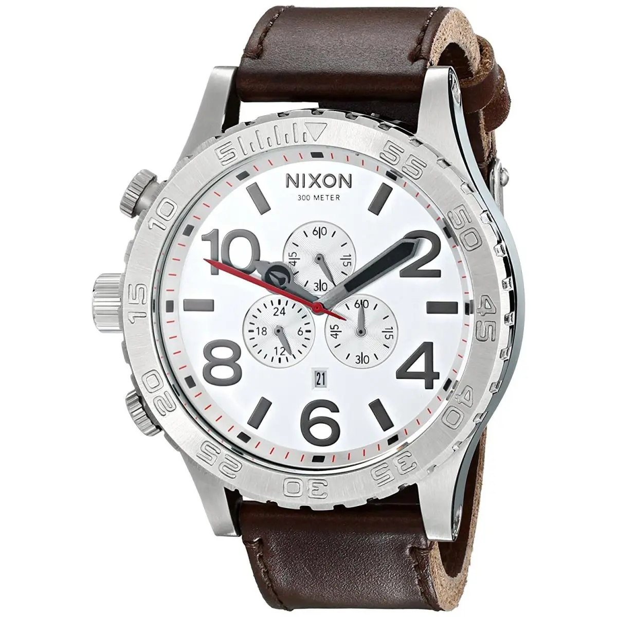 Nixon A124-1113-00 Men`s 51-30 Chrono Brown Leather Watch Silver Brown - Band: Brown
