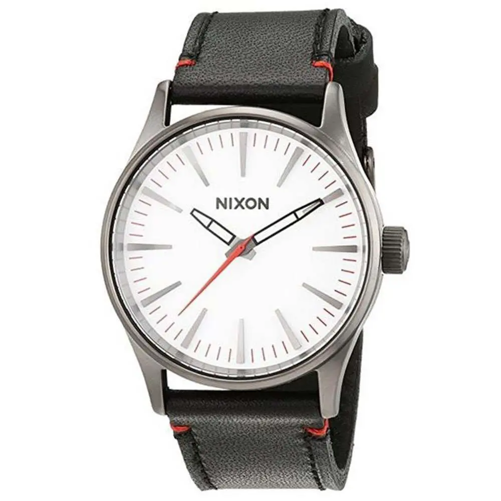 Nixon Unisex Analogue Quartz Watch with Leather Strap A377-486-00 - Dial: White, Band: Black
