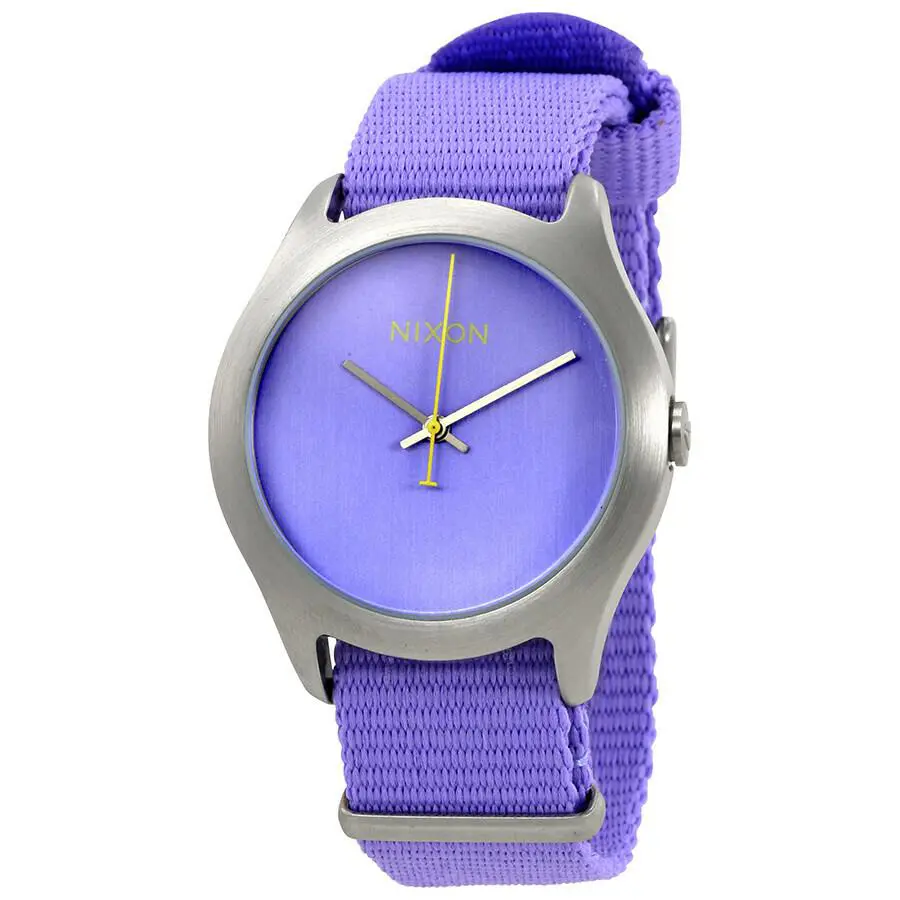 Nixon Mod Brushed Silver Tone Pastel Purple Nylon Band WATCH-A3481366