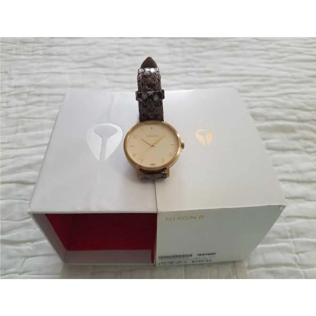Needs Battery - Nixon X Amuse Society Arrow Leather Gold Taupe Watch