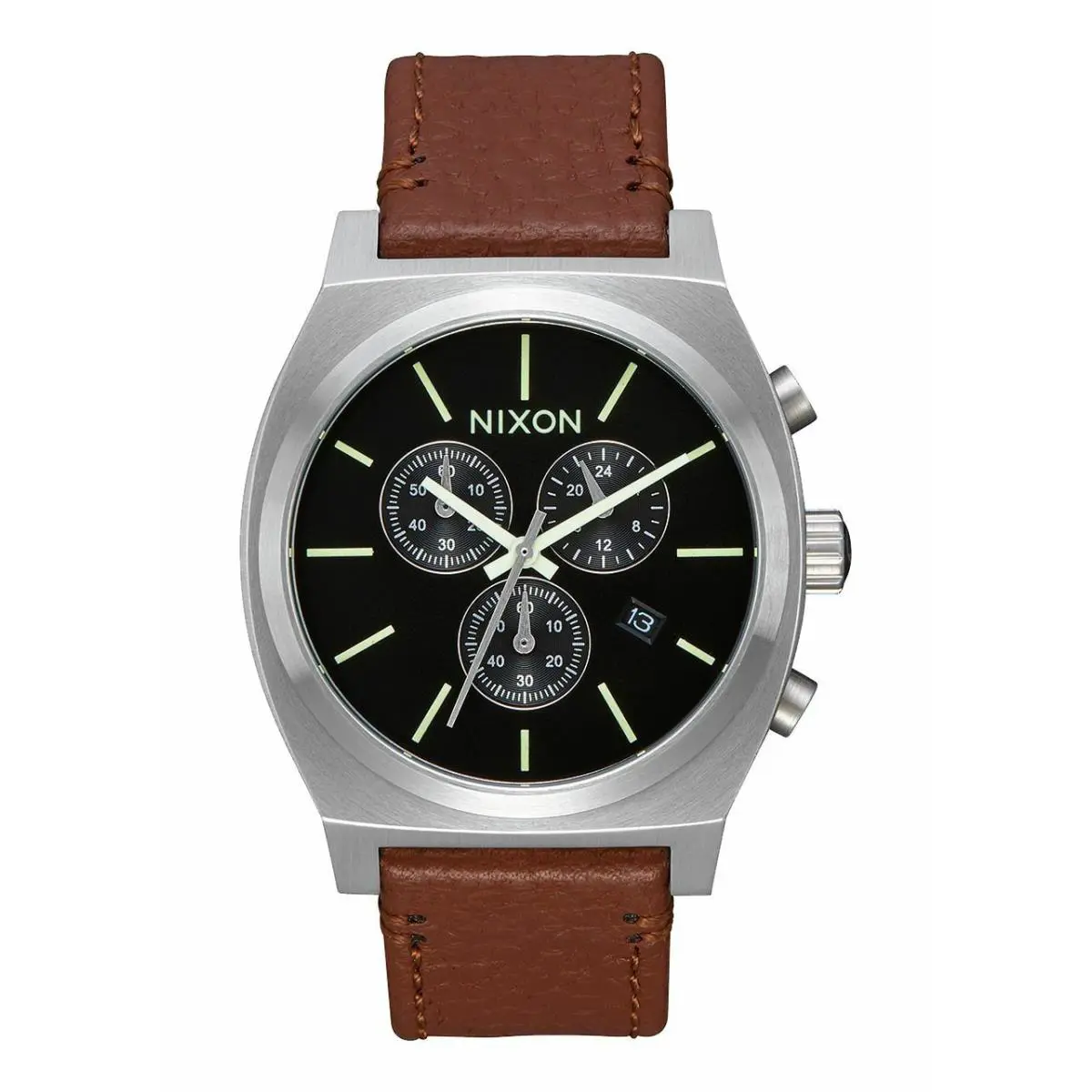 Nixon 39mm Time Teller Chrono Leather Black/saddle Watch A1164 1037-00