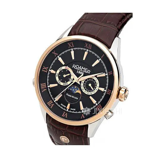 Roamer Men`s Stainless Steel Analog-quartz Leather Strap Brown 508821495305 by Nixon