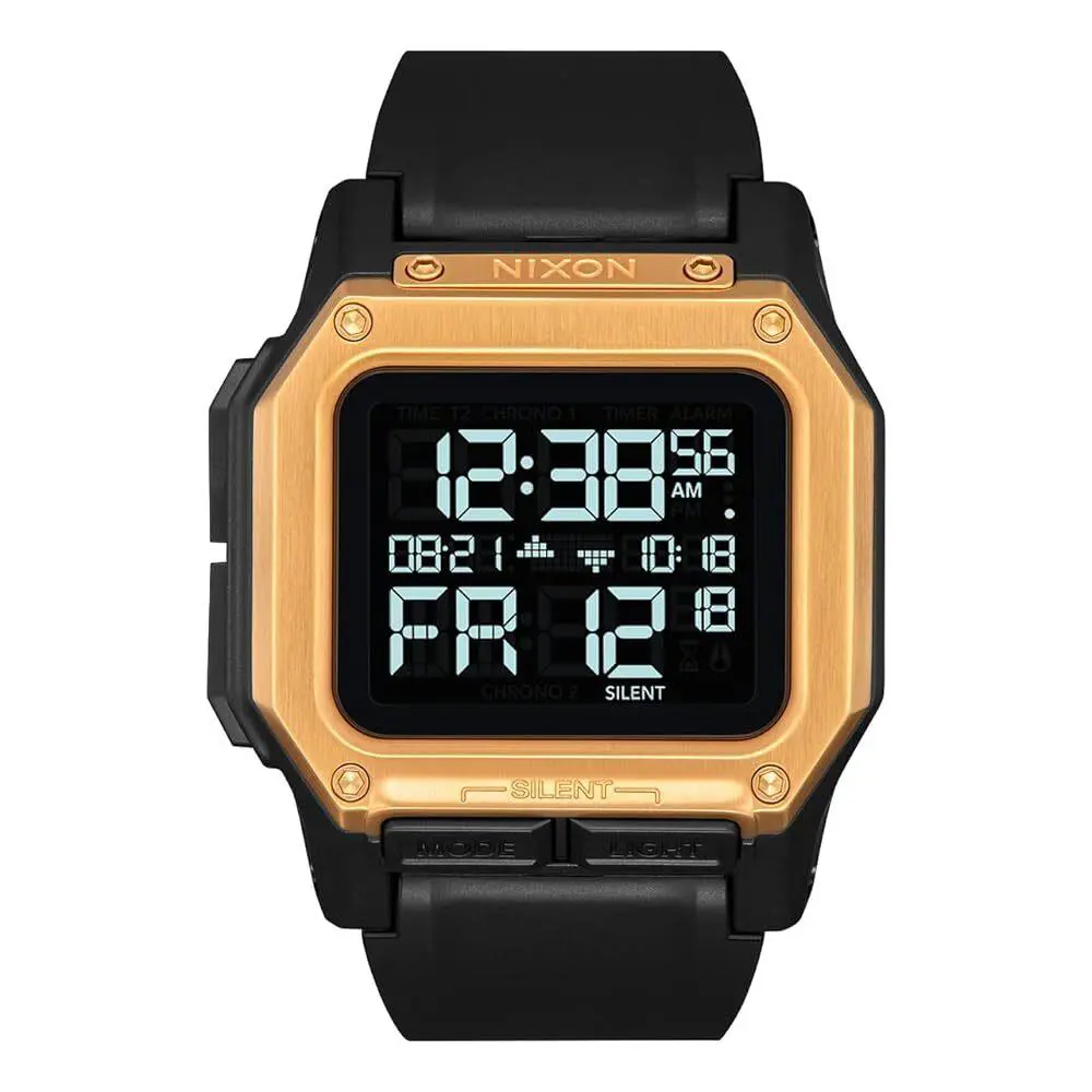 Nixon Men`s Regulus Black Gold Chronograph Digital 46mm Watch A1180-010-00