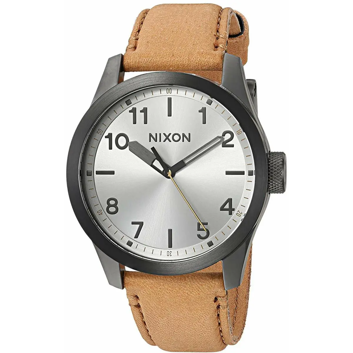 Nixon Safari Brown Leather Watch Gunmetal Silver A975-2741 / A9752741 /A975 2741 - Dial: Beige, Band: Brown