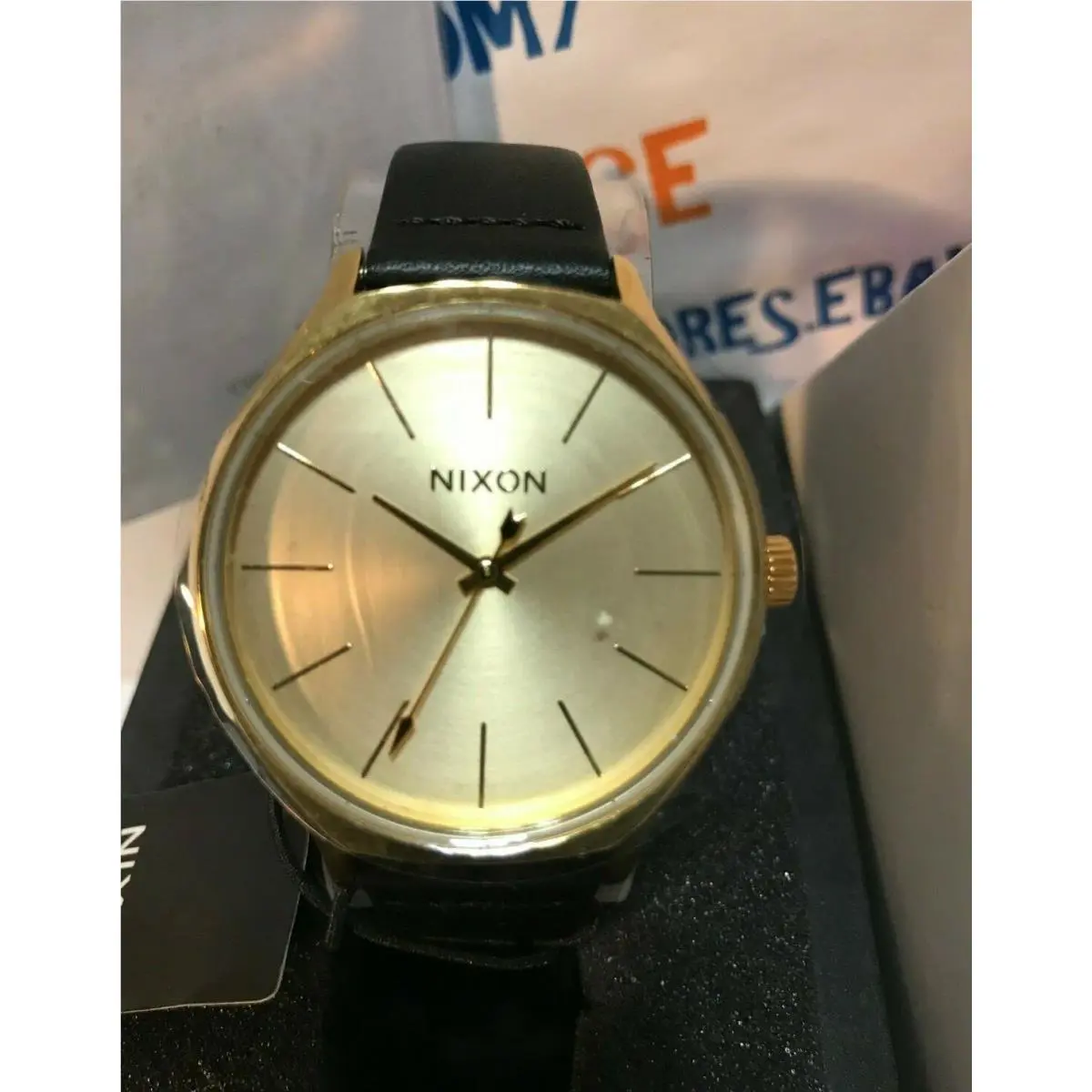 Nixon Women`s 38mm Clique Leather Gold Tone/black Watch A1250 510-00