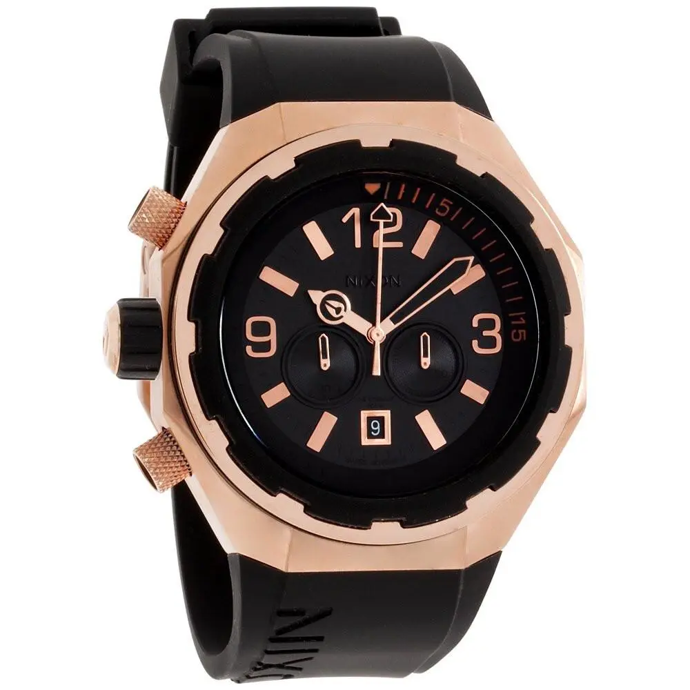 Steelcat Black Silicone Rose Gold Steel Case Chrono Watch A313109800 by Nixon
