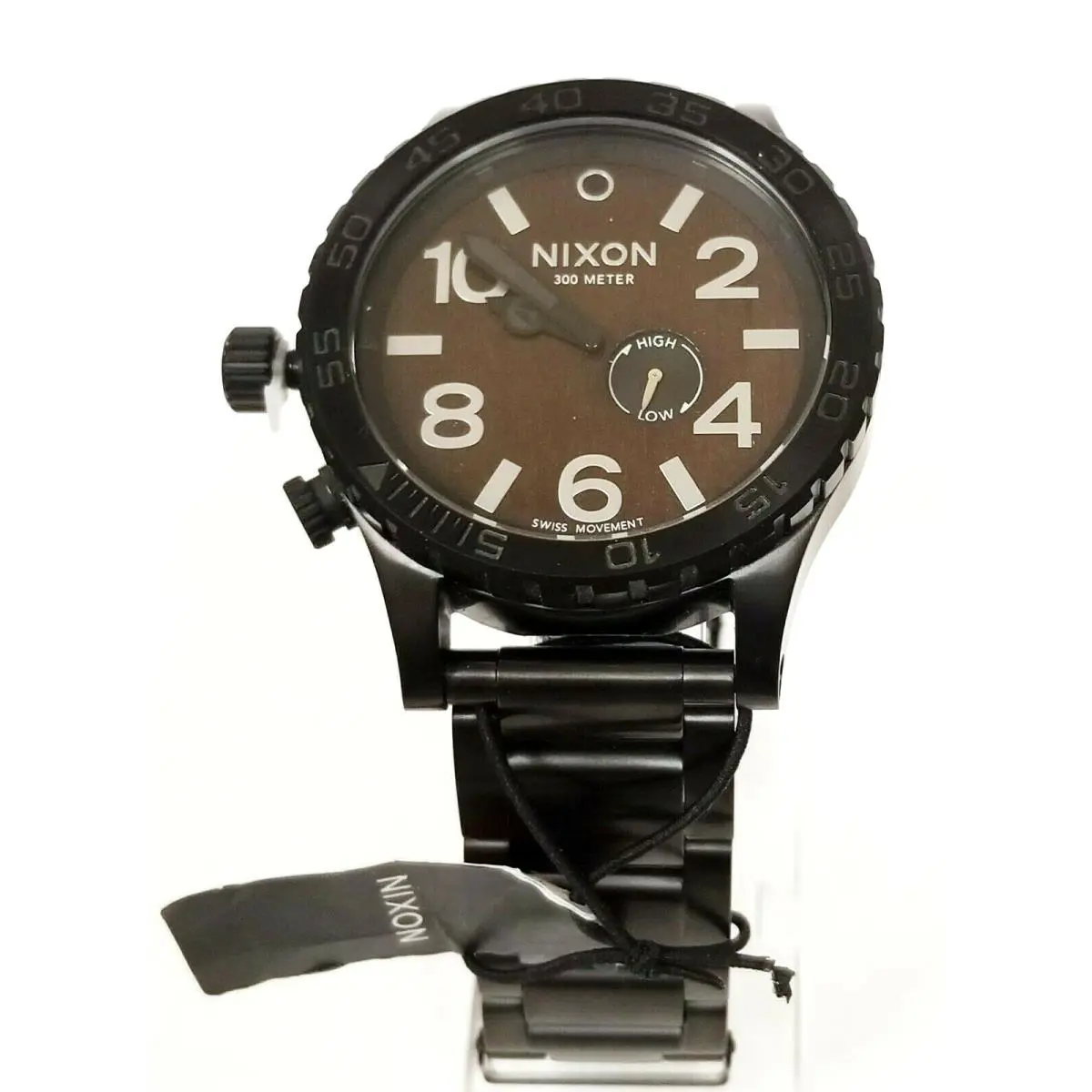 Nixon 51-30 Black Tone S/steel+dark Wood Dial 300M Swiss Watch A0571107