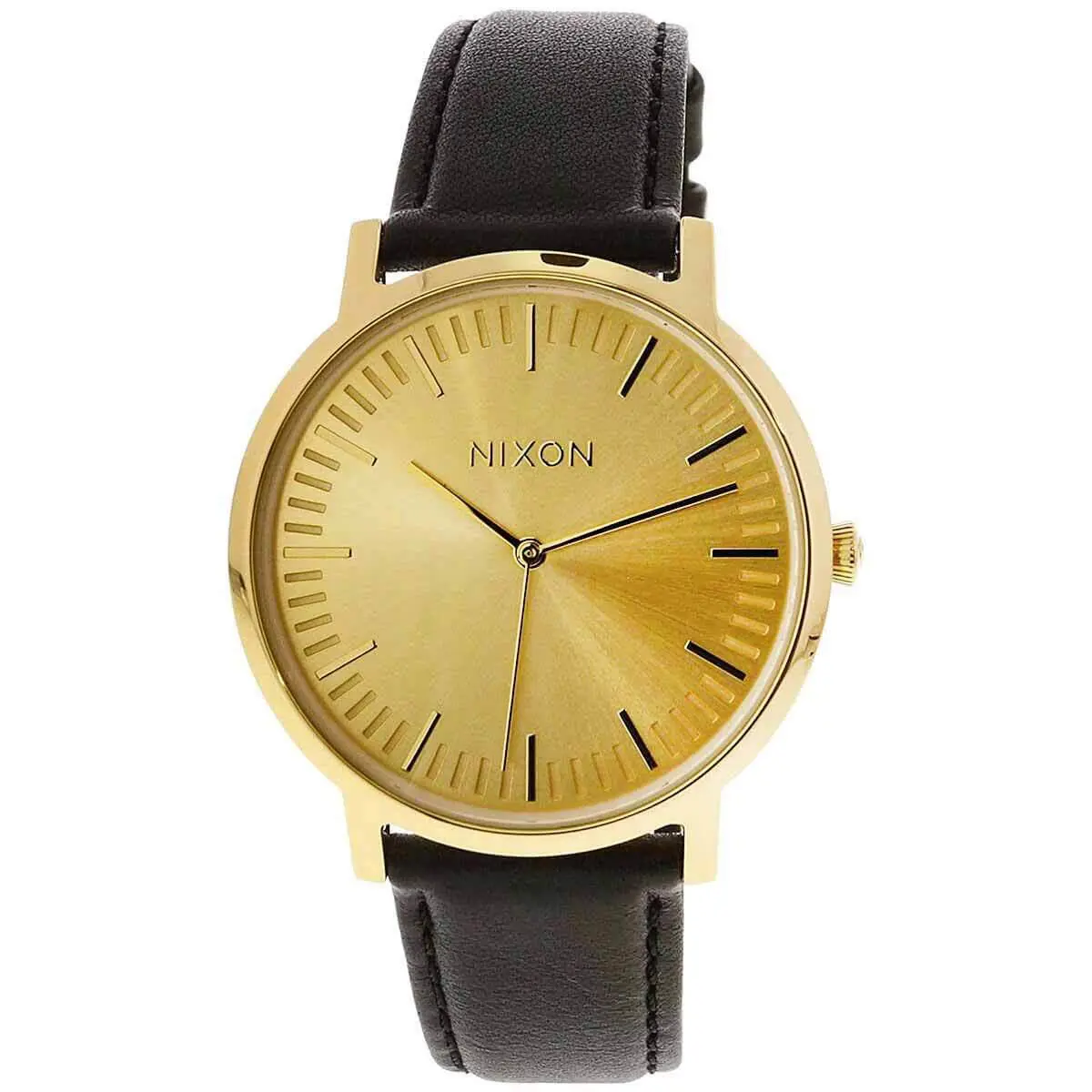 Nixon A1058510 Men`s Porter Leather Quartz Gold Tone Dial Watch