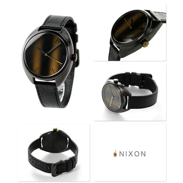 New-nixon The Wit Brown Tone Black Leather Band Tigers Eye Dial Watch A3181073 by Nixon