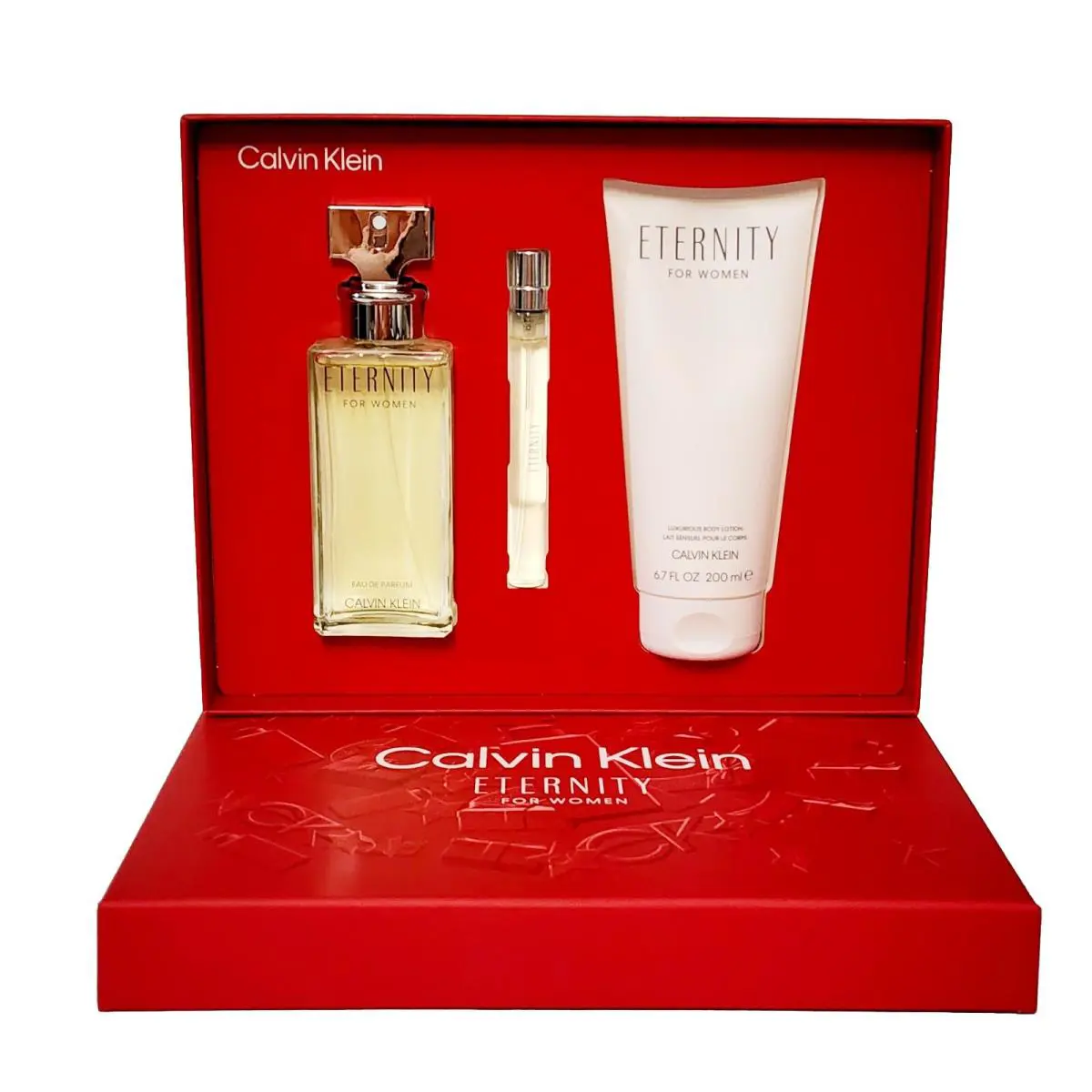 Eternity by Calvin Klein For Women Set 3.3oz Edp + 0.33oz Edp + 3.4oz Lotion