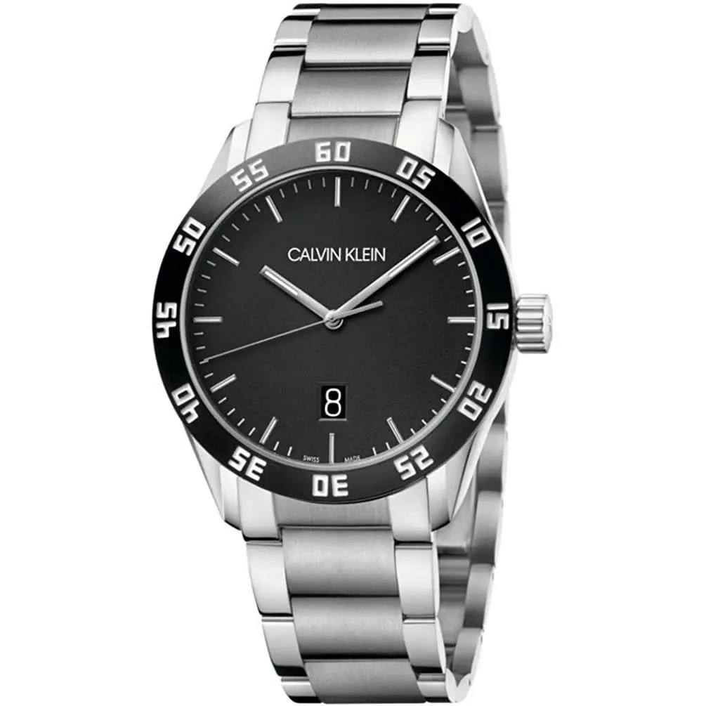 Calvin Klein Compete K9R31C41 Silver Tone Black Dial Mens Classic Swiss Watch