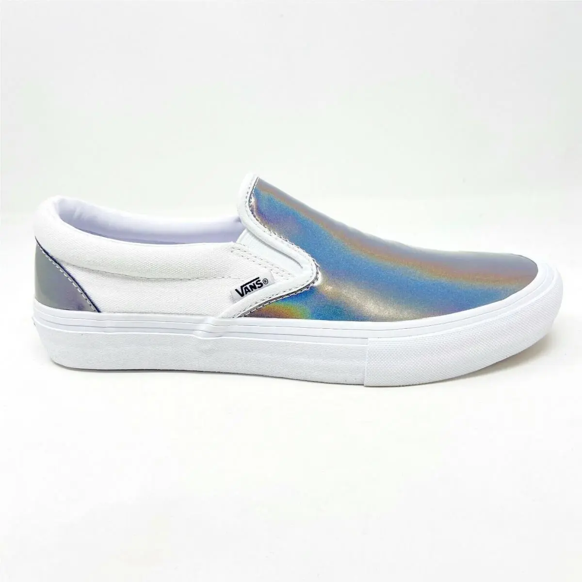 Slip On Pro Iridescent Silver True White Womens Laceless Shoes Sneakers White by Vans