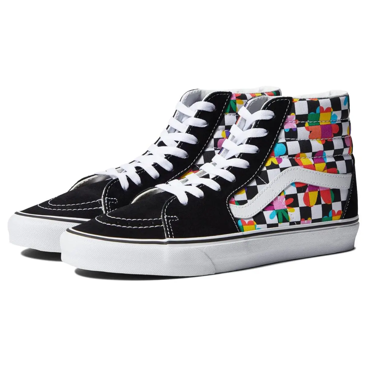 Unisex Sneakers Athletic Shoes Vans SK8-Hi (Floral Checkerboard) Black/True White