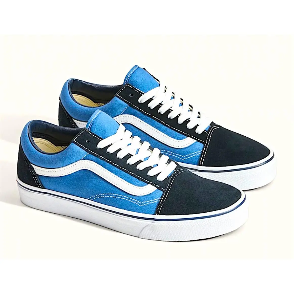 Vans Old Skool Low Top Lace-up Sneakers Navy/blue/white Rubber Outsole Men 8.5