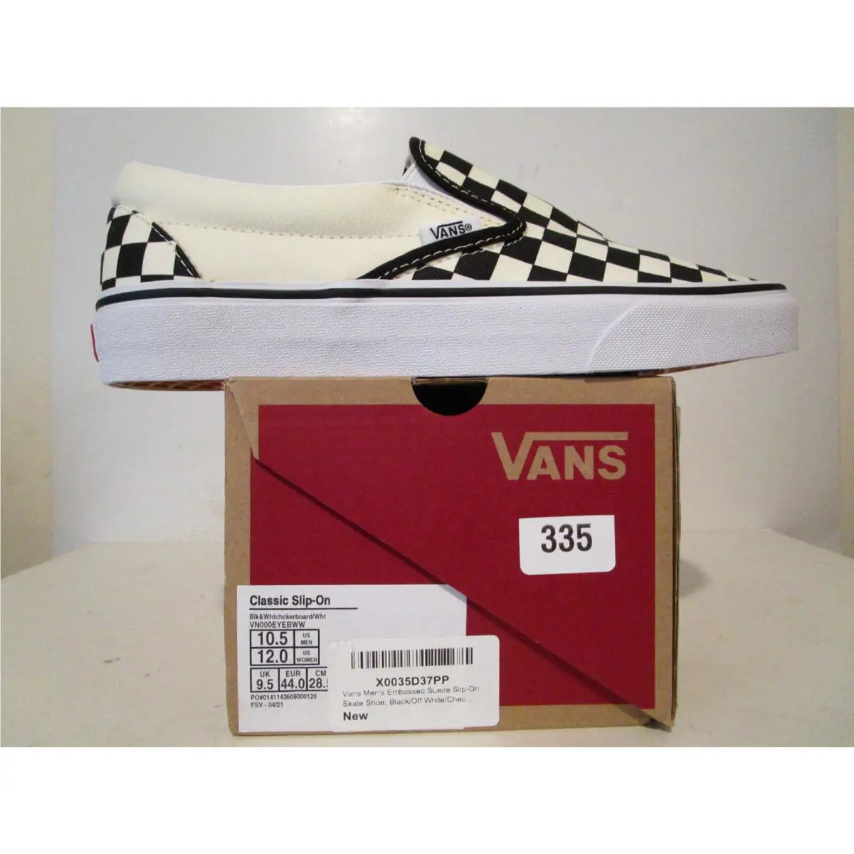 Vans Classic Slip-on Black White Checkerboard/white VN000EYEBWW Size M10.5/W12 - Multicolor