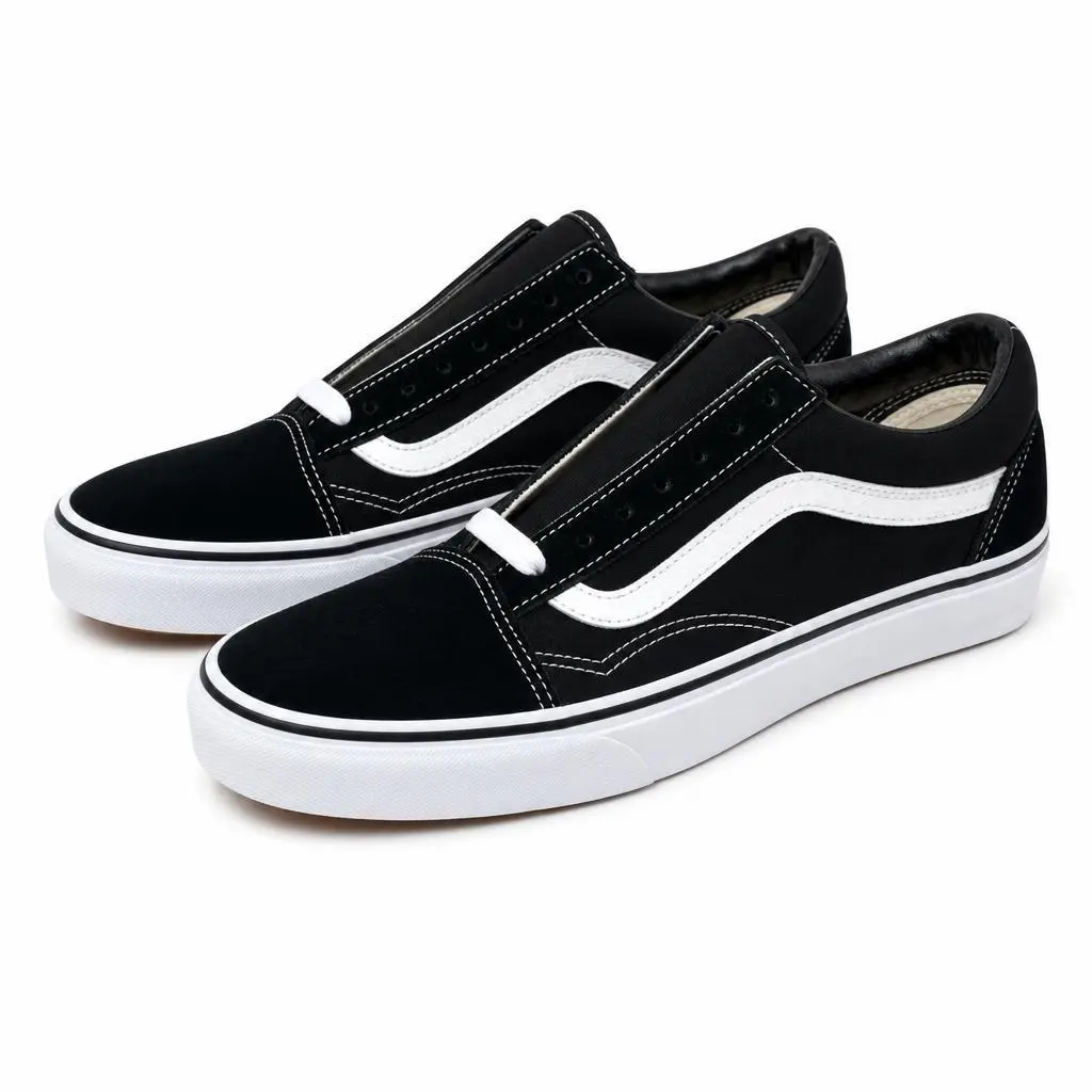 Old Skool Black White Canvas Sneakers Shoes 4.5 Men/4.5 Big Kid/6.0 Women by Vans