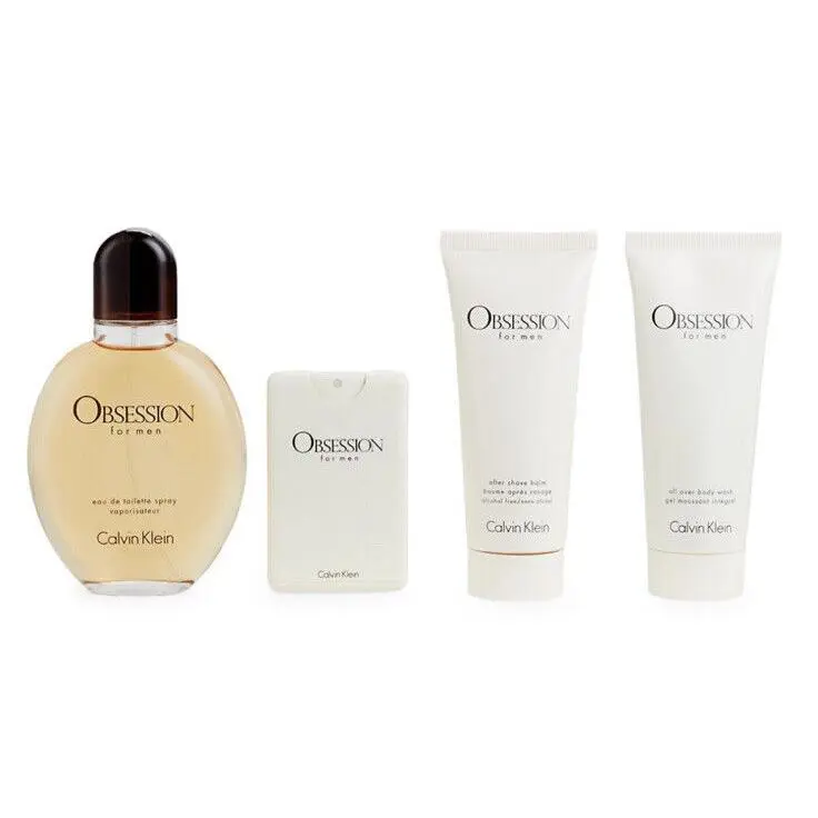Calvin Klein Obsession 4pc Gift Set For Men 4.2+0.67oz Edt+3.4 A/S+3.4 S/g