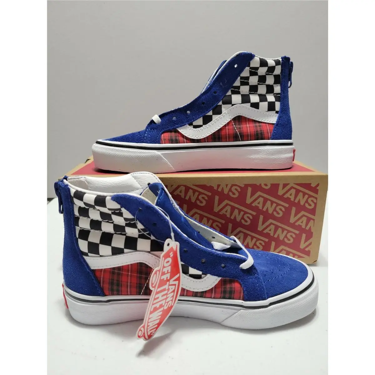 Vans Sk8-Hi Zip Plaid Checkerboard Sneakers Shoes Kidz Size 2