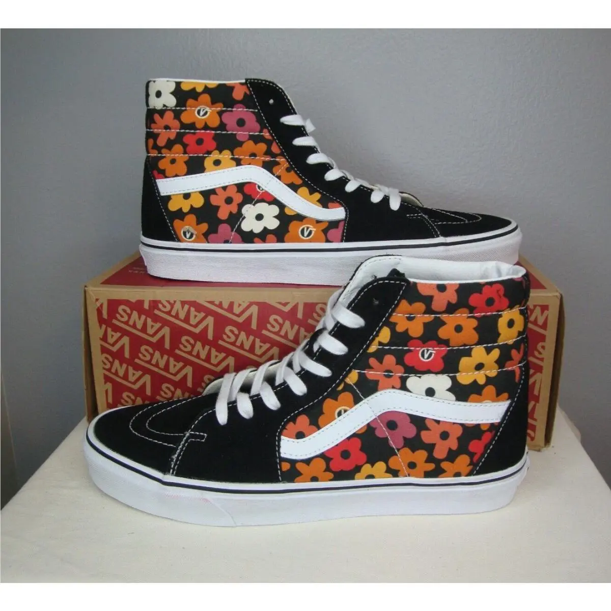 Vans Sk8-Hi Retro Hippy Classic Skate Shoes Mens 11.5 Black Flower Power Boho