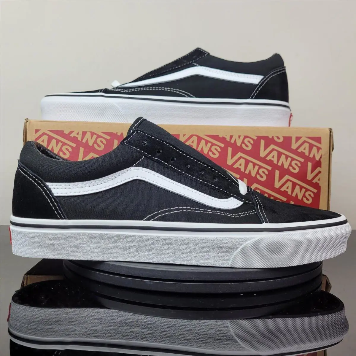 Vans Old Skool Canvas White Black Skateboard Shoes Sneakers Men`s Sz 9