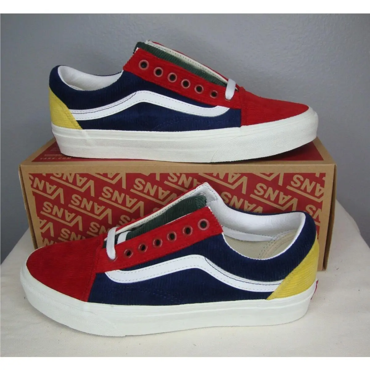 Vans Old Skool Skate Shoes Corduroy Mens 7.5 Colorblock Women`s 9 Primary Colors