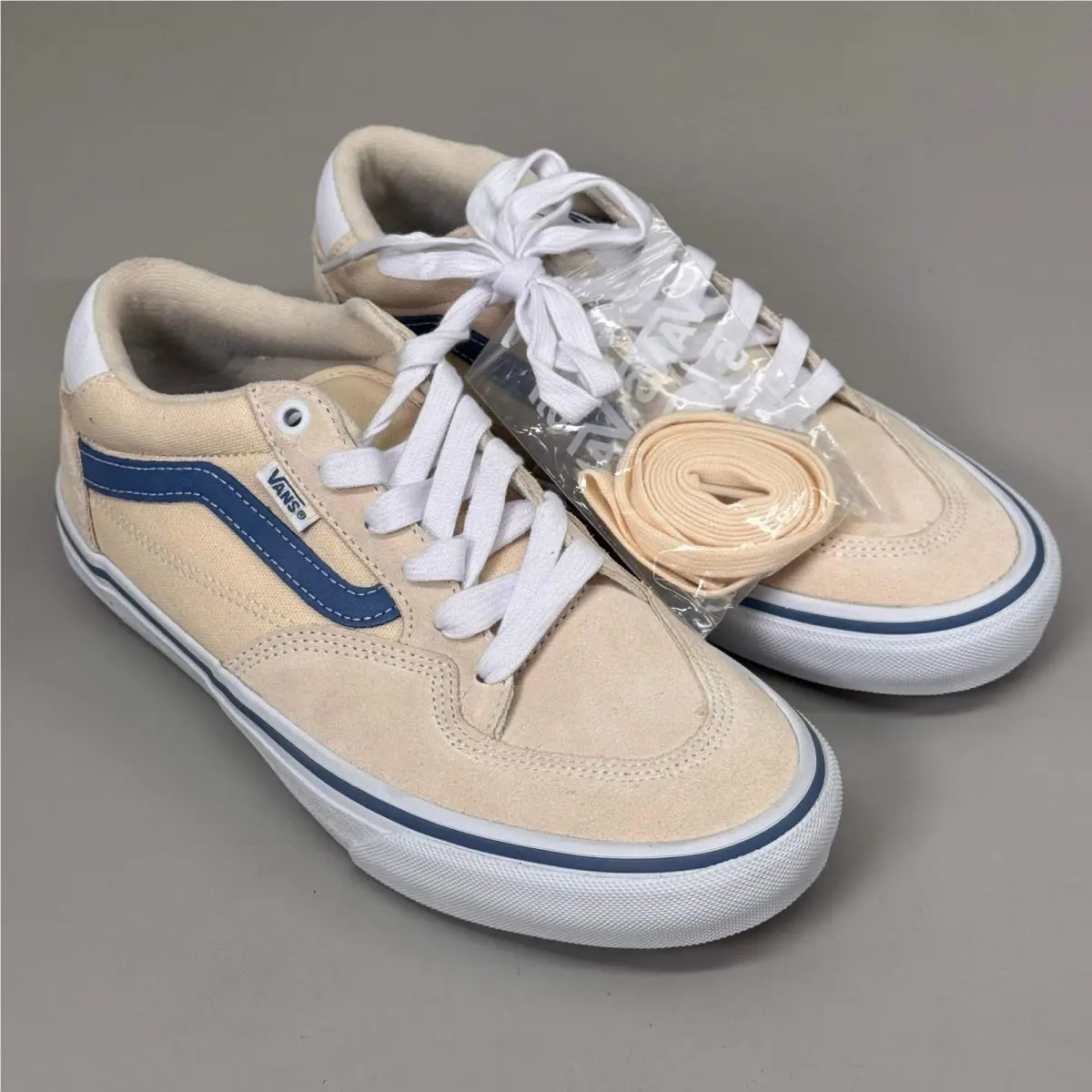 Vans Rowan Deconstructed Suede Canvas Shoe Men`s SZ 8 Light Cream/navy Blue