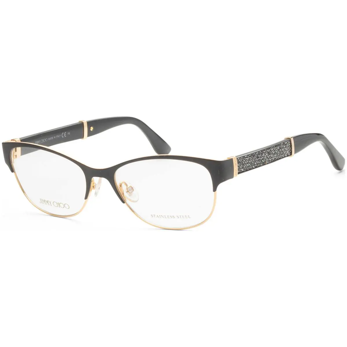 Jimmy Choo Women`s 53mm Matt Black Gold Glitter Opticals JC180-017J-00