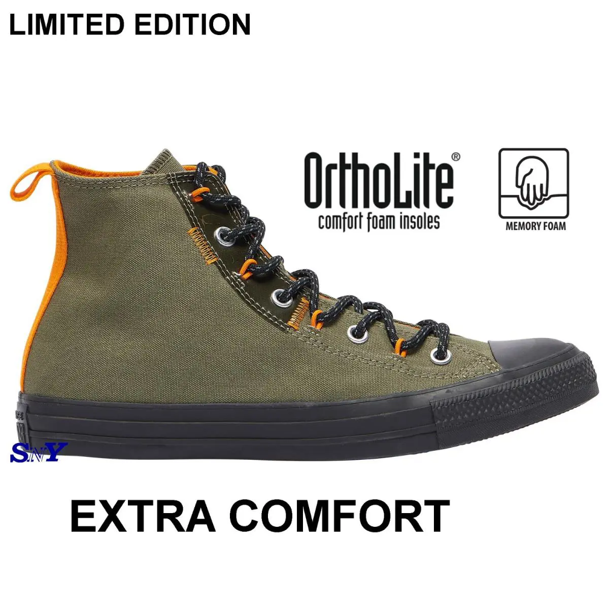 Converse Chuck Taylor Ctas Hi CX Reflective Shoe Laces Breathable Lightweight - Olive/Black/Orange