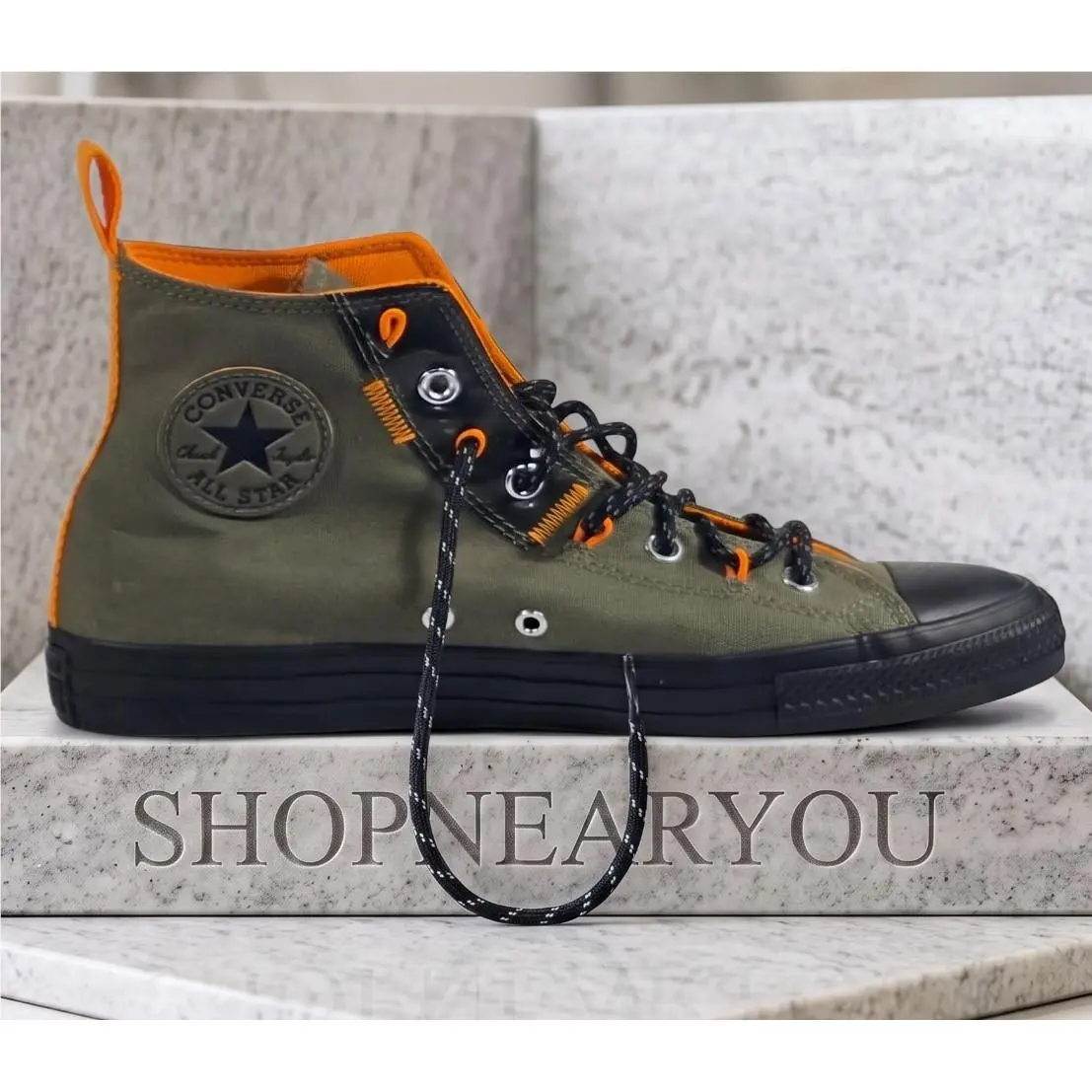 Converse Chuck Taylor Ctas High Top CX Reflective Shoe Laces Utility Men`s 8 - Olive/Black/Orange